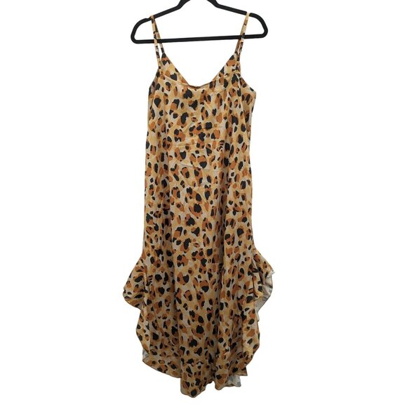 Anna Kaci Leopard Print Ruffle Midi Dress Women Size M Asymmetric Boho Glam Y2K - Picture 2 of 11